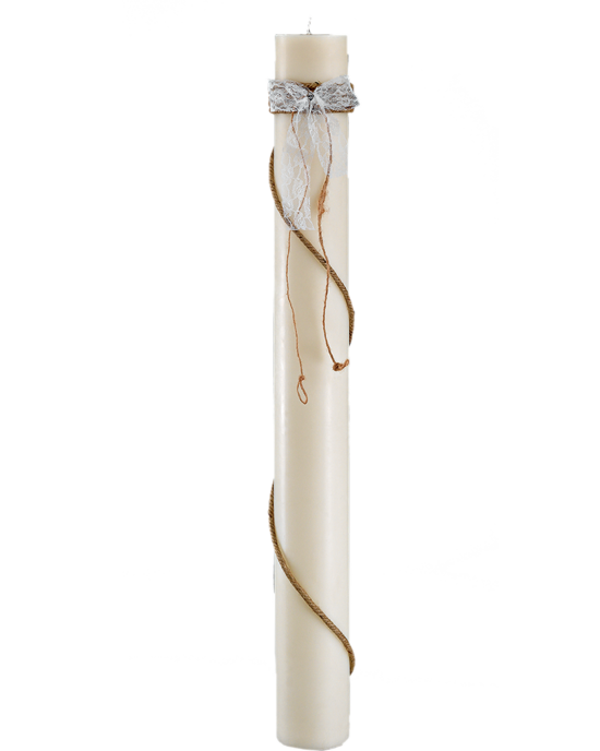 Λαμπάδα Γάμου Μασίφ Κερί 15 Χ 140 cm Με Γιουτα Και Δαντέλα