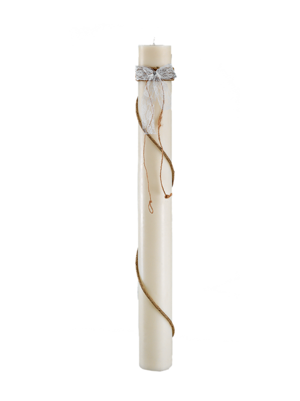 Λαμπάδα Γάμου Μασίφ Κερί 15 Χ 140 cm Με Γιουτα Και Δαντέλα