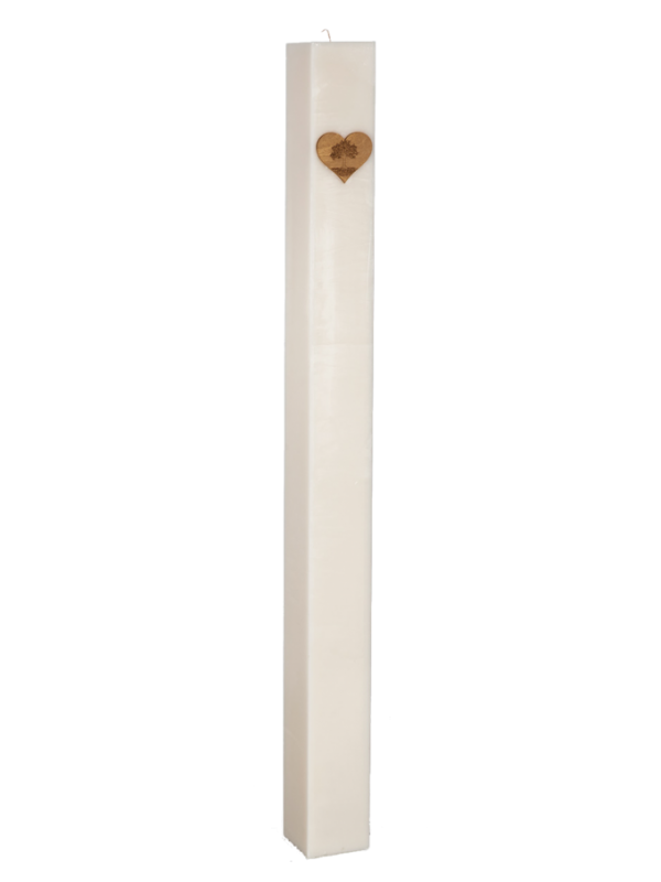 Λαμπάδα Γάμου Κούφιο Κερί 12 X 12 Χ 140 cm Με Ξύλινη Καρδιά 