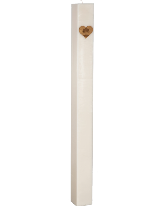 Λαμπάδα Γάμου Μασίφ Κερί 12 X 12 Χ 140 cm Με Ξύλινη Καρδιά 