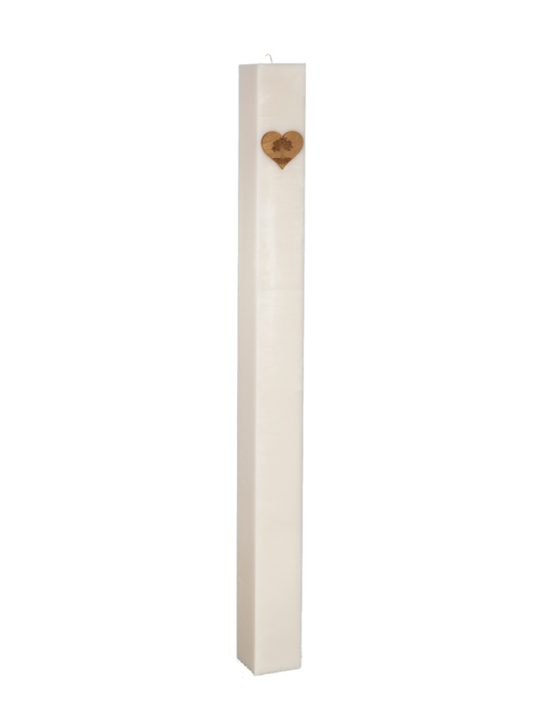 Λαμπάδα Γάμου Μασίφ Κερί 12 X 12 Χ 140 cm Με Ξύλινη Καρδιά 