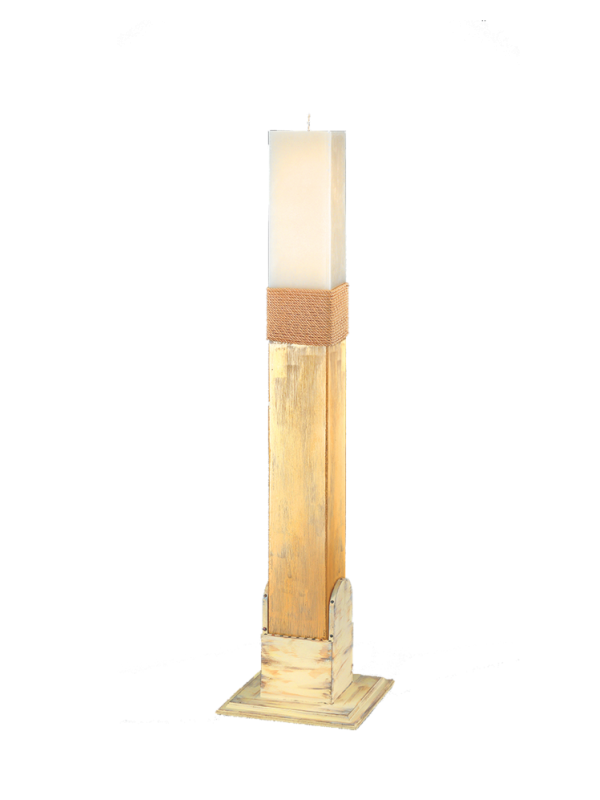 Λαμπάδα Γάμου Κούφιο Κερί Με Χρώμα Πατίνα Και Κορδόνι 15 Χ 15 Χ 140 cm