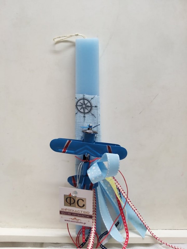 Easter Light Blue Candle With Metal Plane Code 002