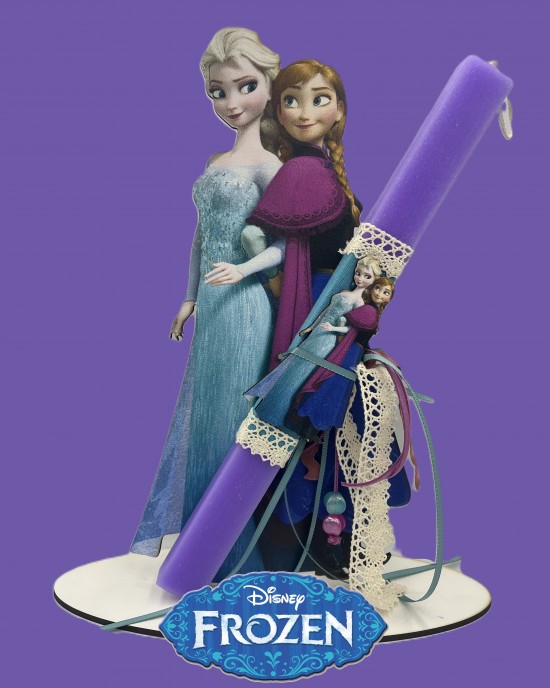 Πασχαλινή Λαμπάδα με ξύλινη βάση "Frozen - Elsa & Anna"