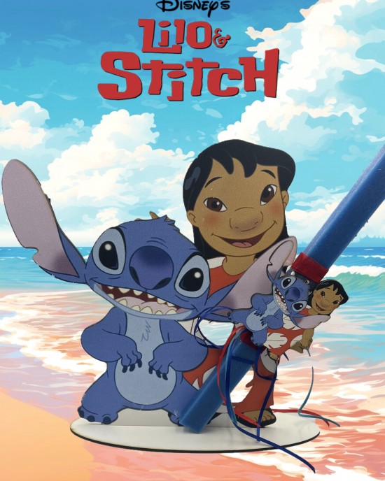 Πασχαλινή Λαμπάδα με ξύλινη βάση "Lilo & Stitch"