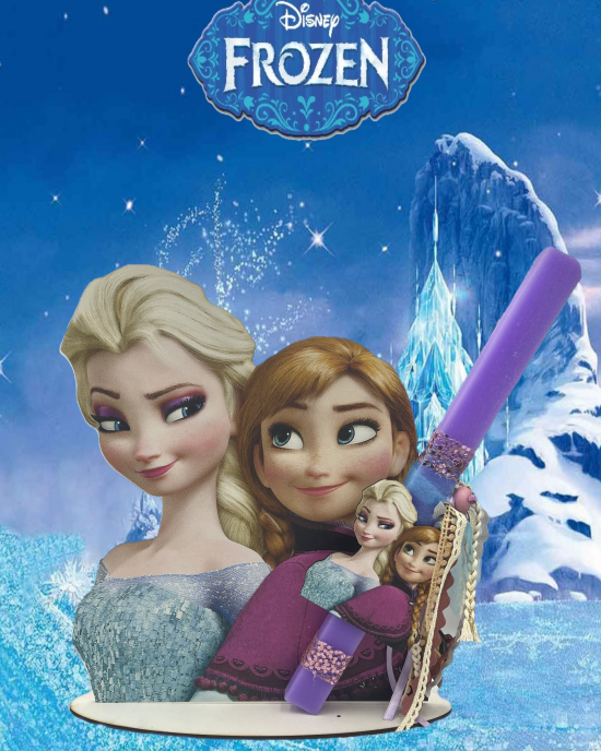 Easter Candle  with wooden base "Frozen - Elsa & Anna"