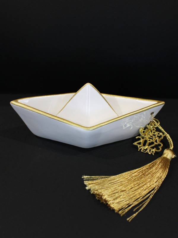 Ceramic gold boat charm